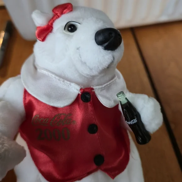 Coca-Cola Vintage Polar Bear Plush Set 1998 1999 Red Scarf Vest Mascot 2pc - Picture 8 of 11